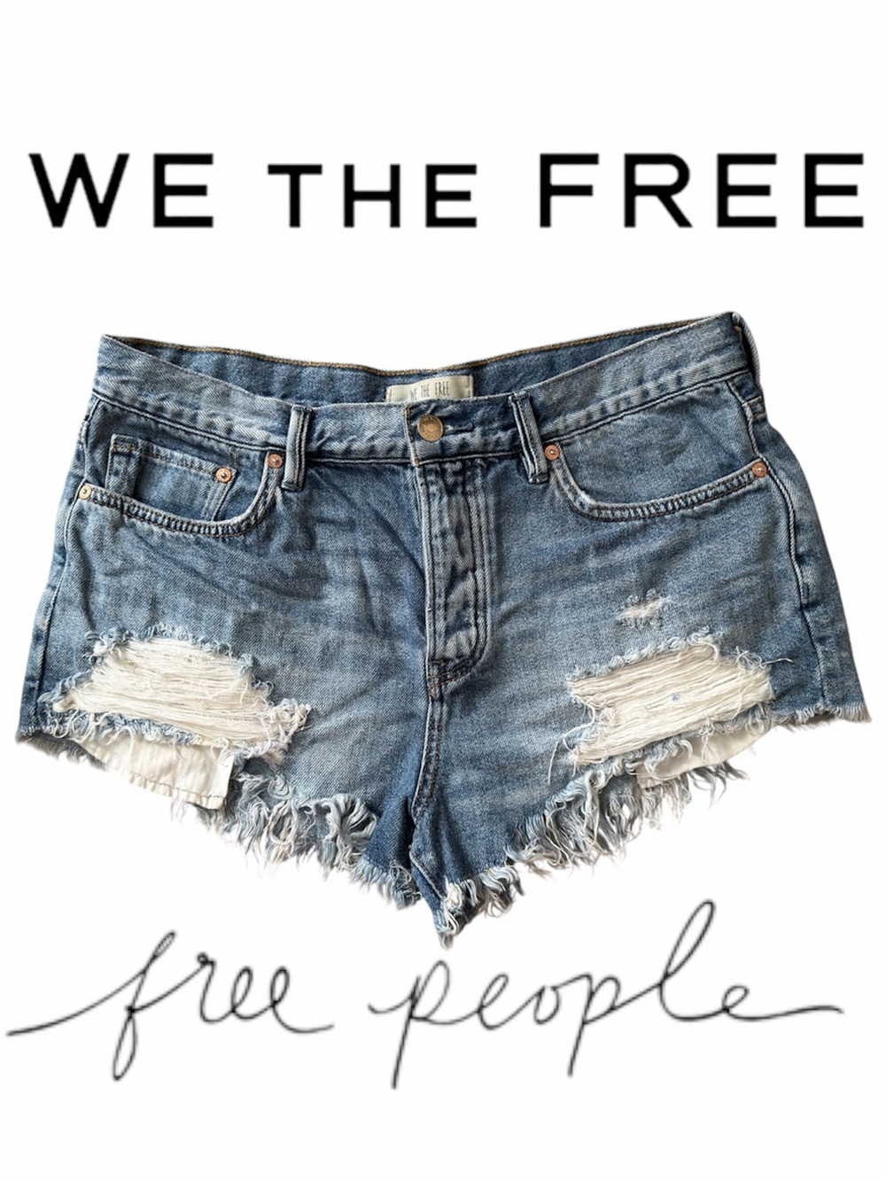 Free People We The Free Cut Off Denim Shorts Distressed Frayed Hem Festival 29